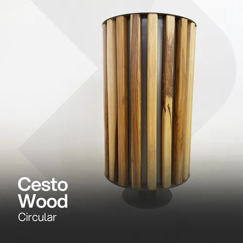 cesto de madera wood circular para plazas y parques